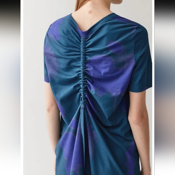 COS Drawstring Organic Cotton T-Shirt Midi Dress Blue L - Picture 4 of 15